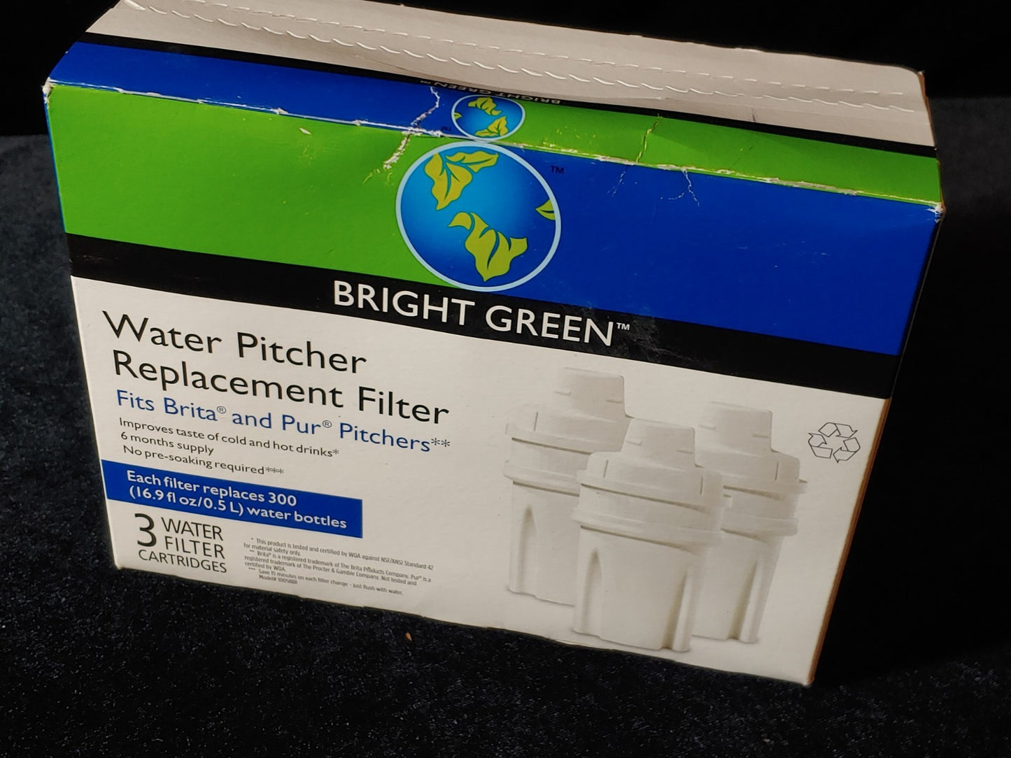 3 Pack Bright Green Water Pitcher Replacement Filter Cartridges For Pur & Brita
