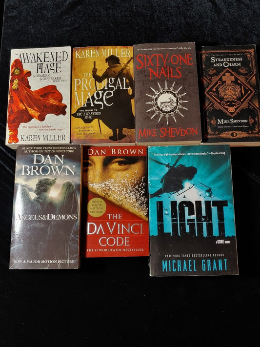 7 Paperback Books Karen Miller Mike Shevdon Dan Brown Michael Grant Bundle