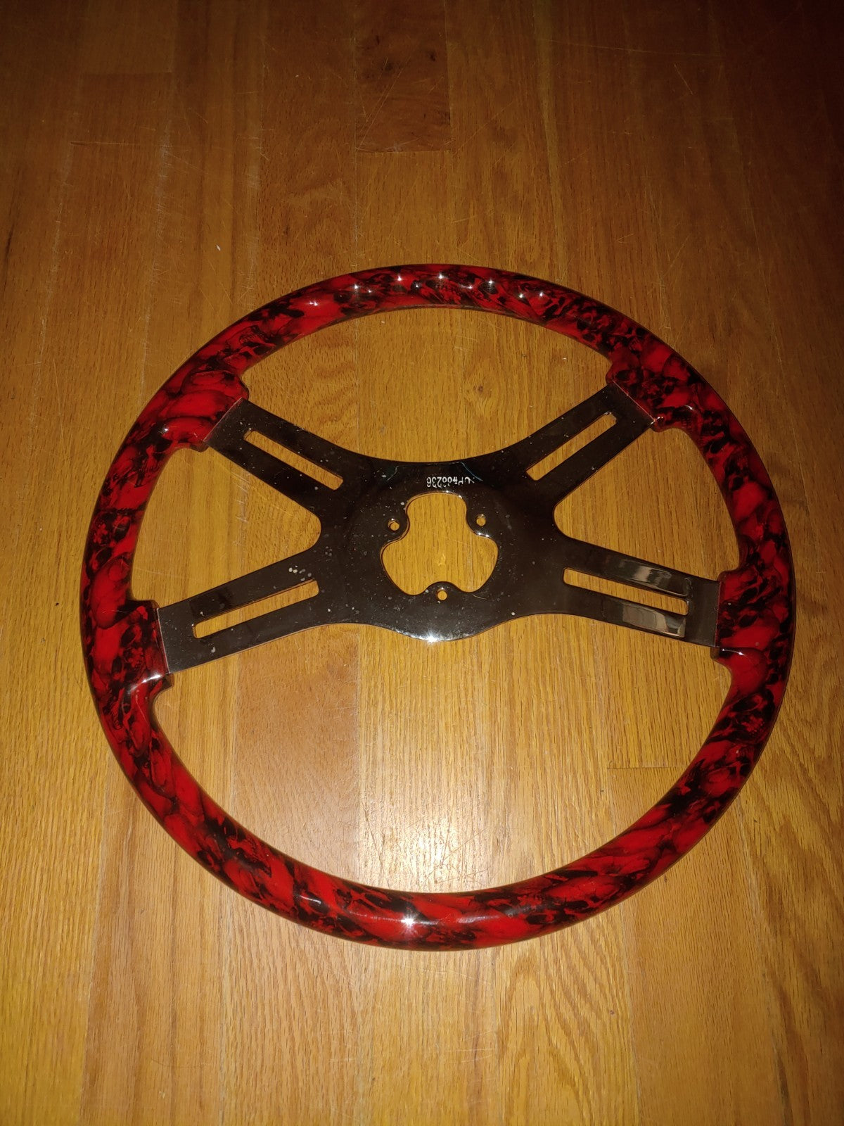 17.5" Red Skull Wood Steering Wheel Chrome Spokes Fits Kenworth Peterbilt Truck