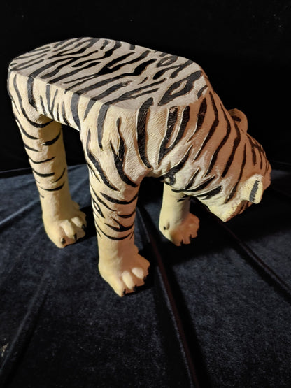 White Tiger Plant Stand Stool 11" Resin Table Vintage