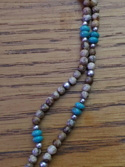 HAND MADE TURQUOISE DOUBLE BEADED NECKLACE 18"