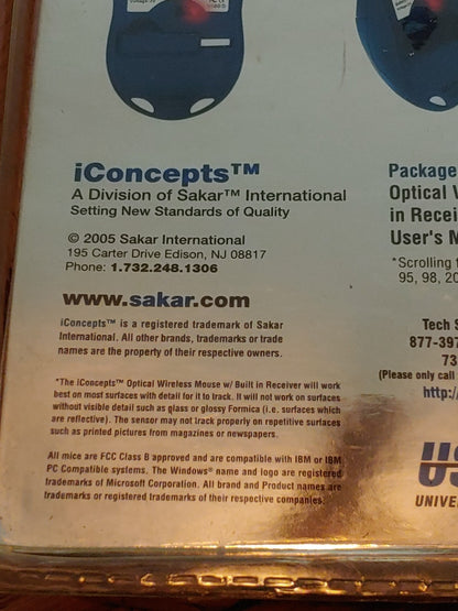 Sakar iConcepts Mobility Optical Wireless Mouse W/ Blt in Receiver M01717 2005
