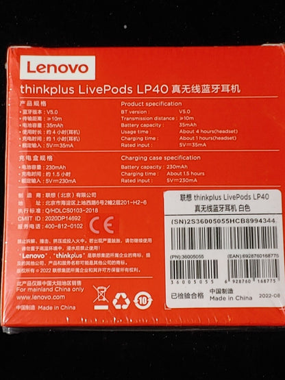 Lenovo Ear Buds TWS LP40 Wireless Bluetooth White