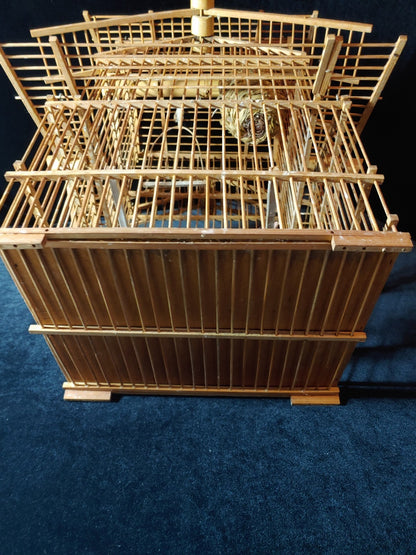 Vintage Bamboo Bird Cage House Style Hanging Cage Rustic 14x12x12