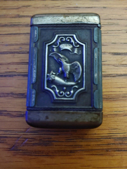 VINTAGE 40's 50's METAL MATCH SAFE VESTA CASE EAGLE 2" x 1"