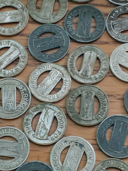 INDIANAPOLIS RAILWAYS Train Streetcar Trolley Transit Token 40 Roll BRONZE 1946?