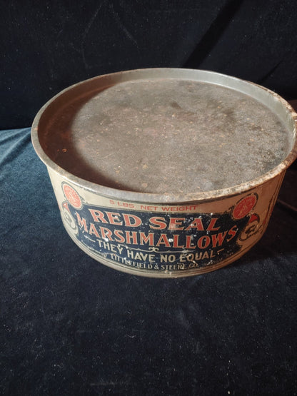Vintage 5lb Red Seal Marshmallow Tin 12" x 5" Good Condition