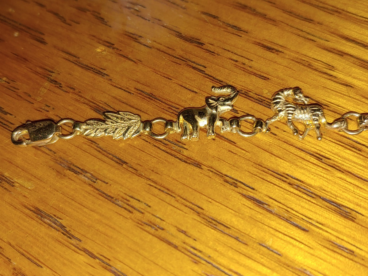 14k Yellow Gold Noah's Ark & Animals Bracelet Lobster Clasp with Original Box