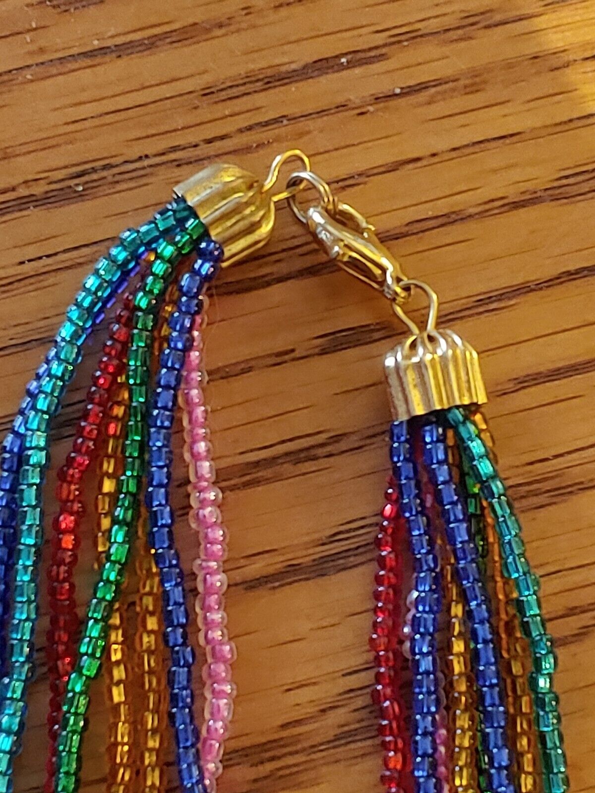 Hand crafted Multi Strand Multi Color Beaded Necklace 24" w/Earrings