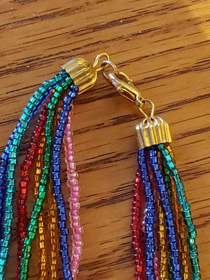 Hand crafted Multi Strand Multi Color Beaded Necklace 24" w/Earrings