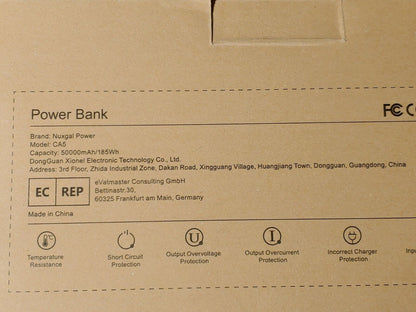 50000mAh Power Bank, Nuxgal Power CA5 18W USB-C Quick Charge