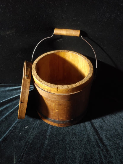 Vintage Firkin Wood Bucket Lid & Handle Metal Band