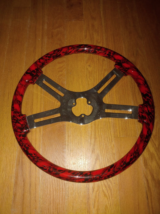 17.5" Red Skull Wood Steering Wheel Chrome Spokes Fits Kenworth Peterbilt Truck