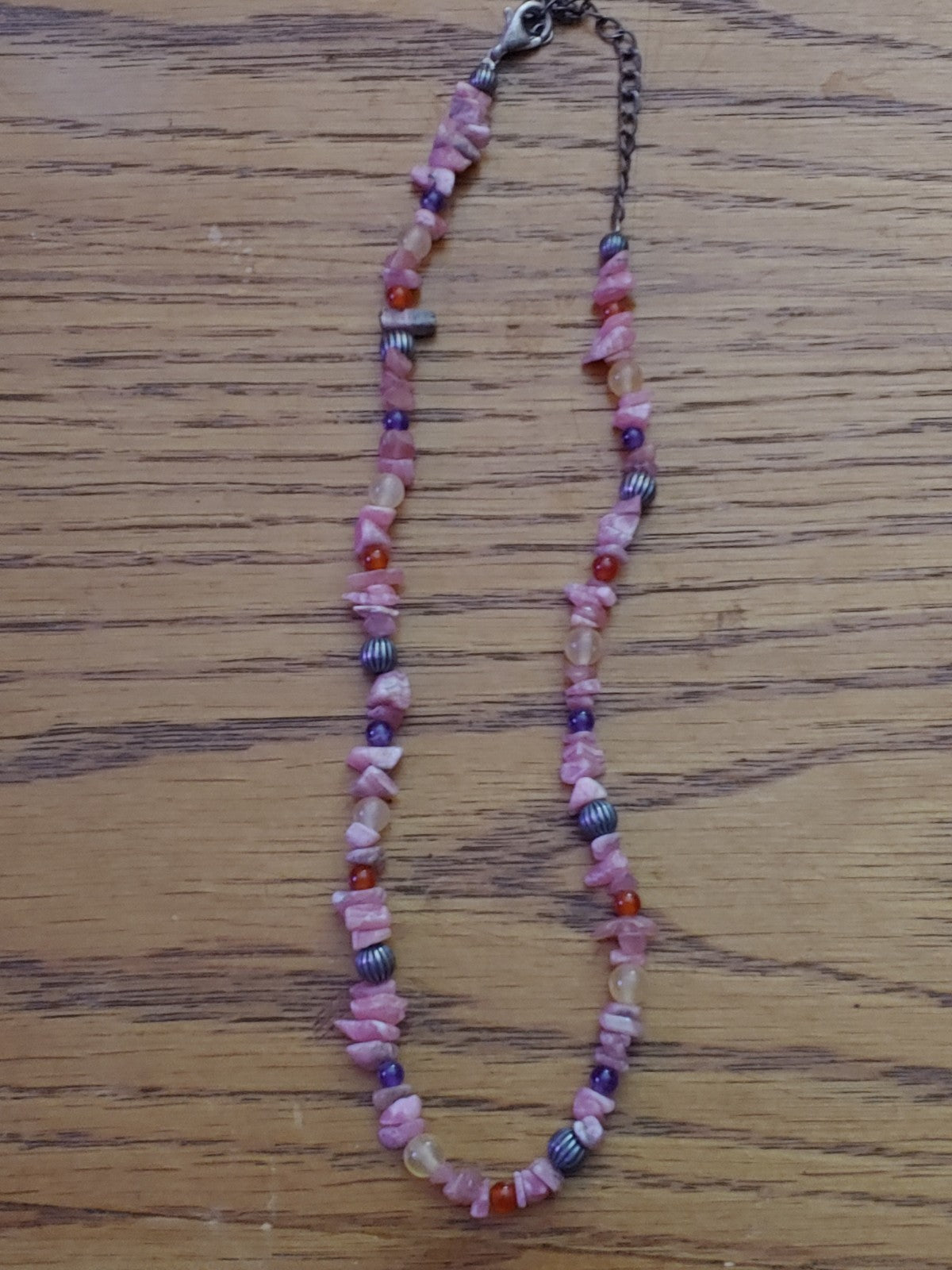 Rhodonite Beaded Sterling 925 14” Necklace