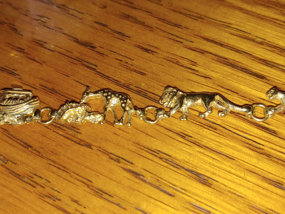 14k Yellow Gold Noah's Ark & Animals Bracelet Lobster Clasp with Original Box