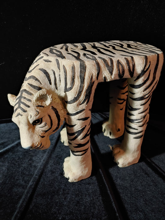 White Tiger Plant Stand Stool 11" Resin Table Vintage