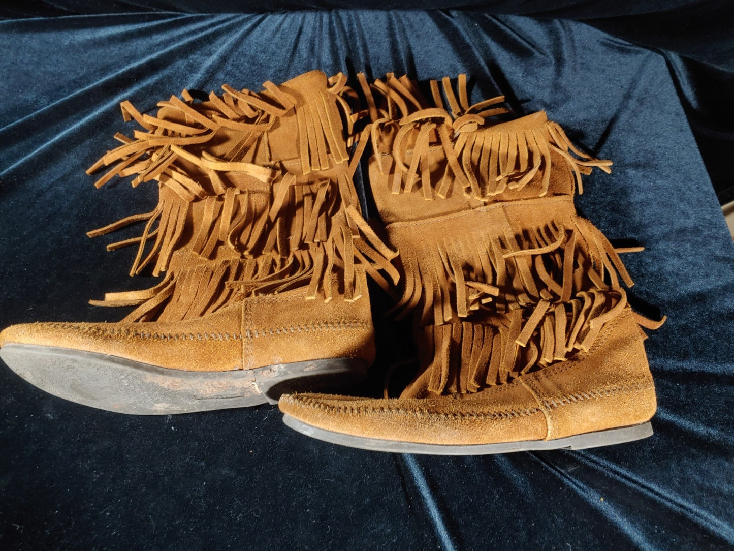 Minnetonka Boots 1632 Womens Sz 10 Brown 3 Layer Fringe Western Moccassin