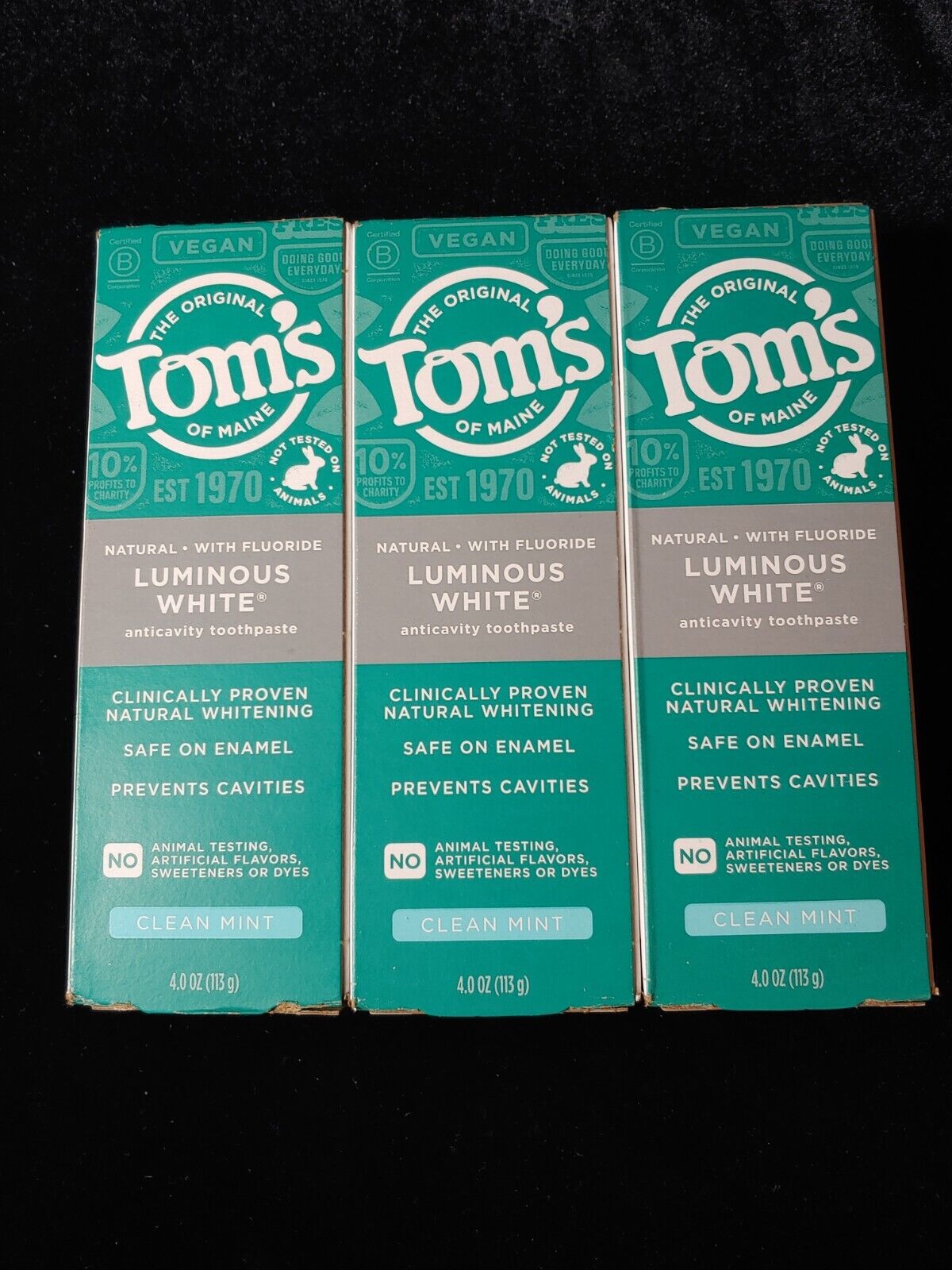 Tom's of Maine Natural Luminous White Toothpaste 3Pk W/Fluoride, Clean Mint, 4OZ