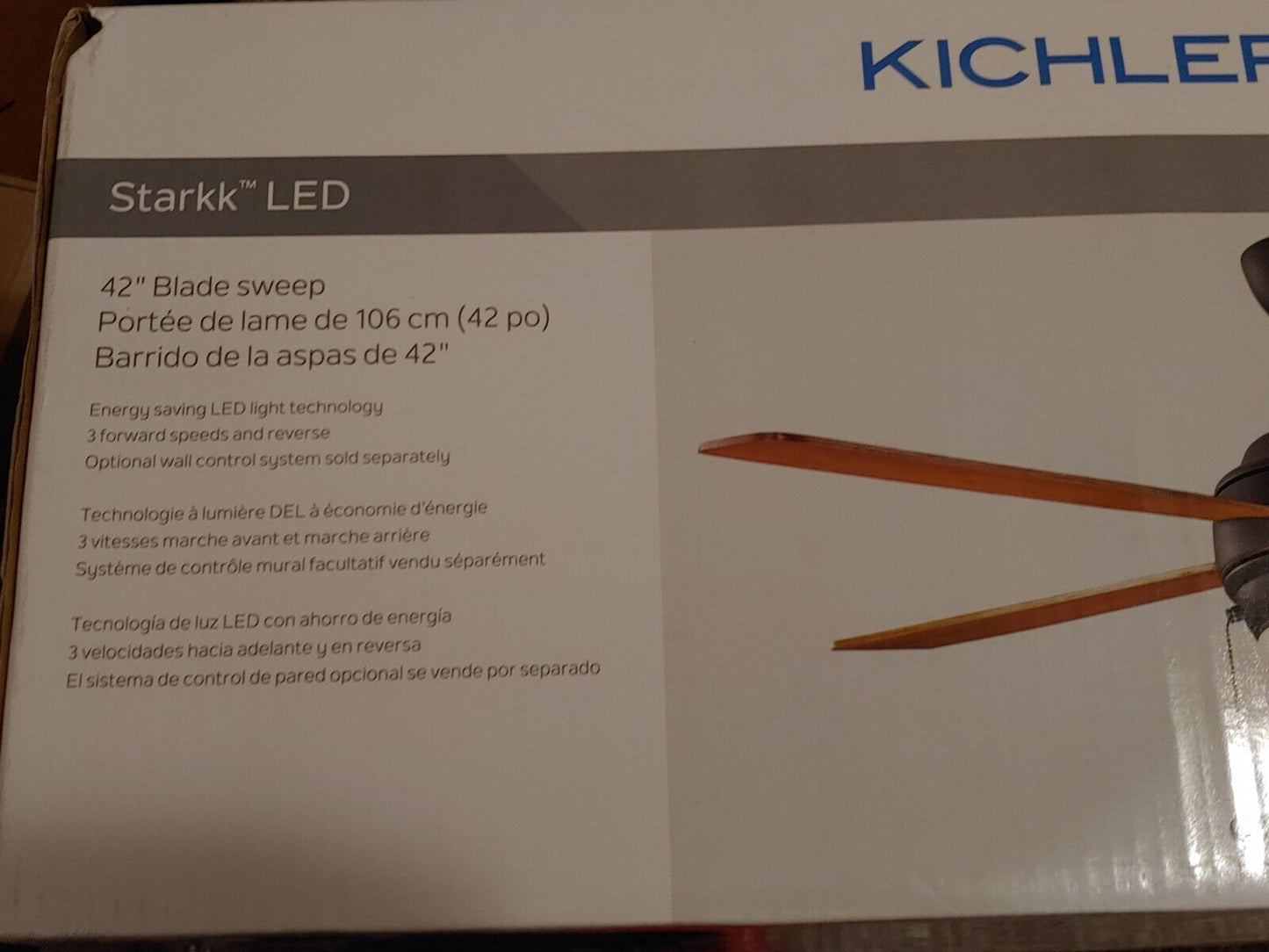 NEW! KICHLER Starkk 42 in. Integrated LED Indoor Natural Brass Ceiling Fan&Light