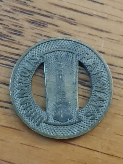 INDIANAPOLIS RAILWAYS Train Streetcar Trolley Transit Token 40 Roll BRONZE 1946?