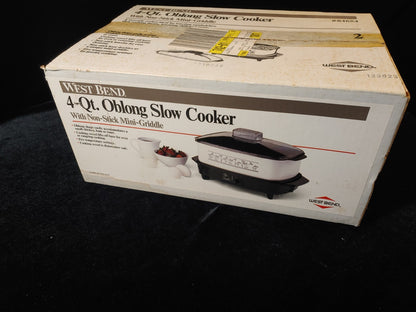 Vintage New Sealed West Bend Slow Cooker Griddle 4 Qt Glass Lid Floral White