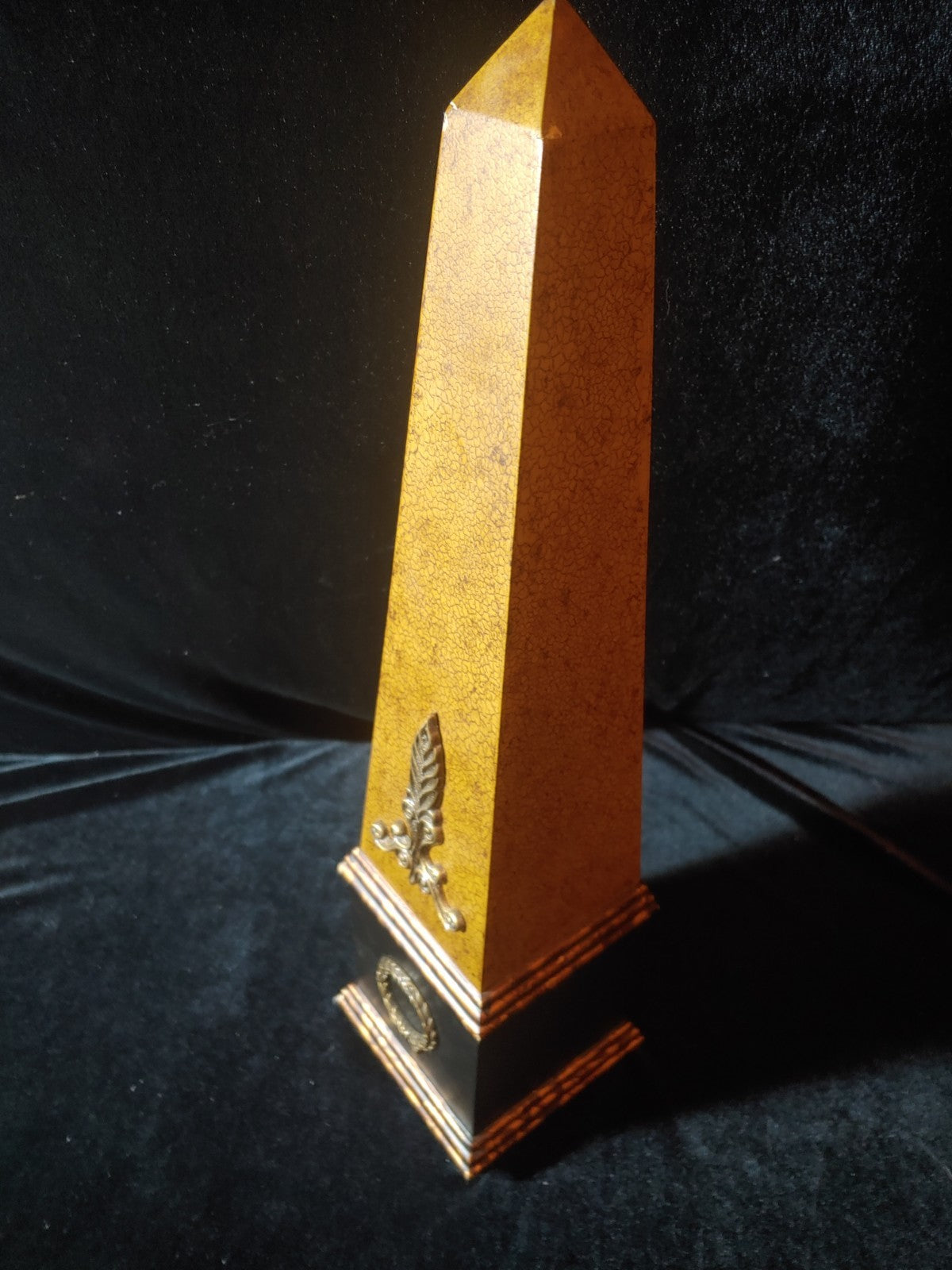 Vintage Neoclassical Style Brass Composition and Partial Ebonized Table Obelisk