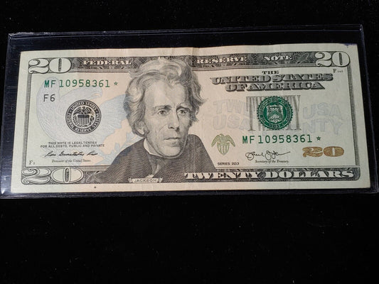 $20 dollar bill star note 2013 Lower Serial