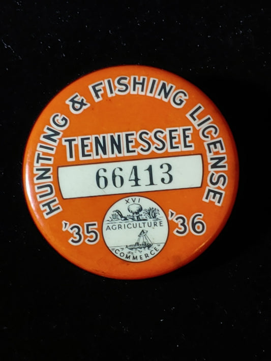 1935-36 Tennessee Hunting Fishing Tag Button License RARE Orange Only Year