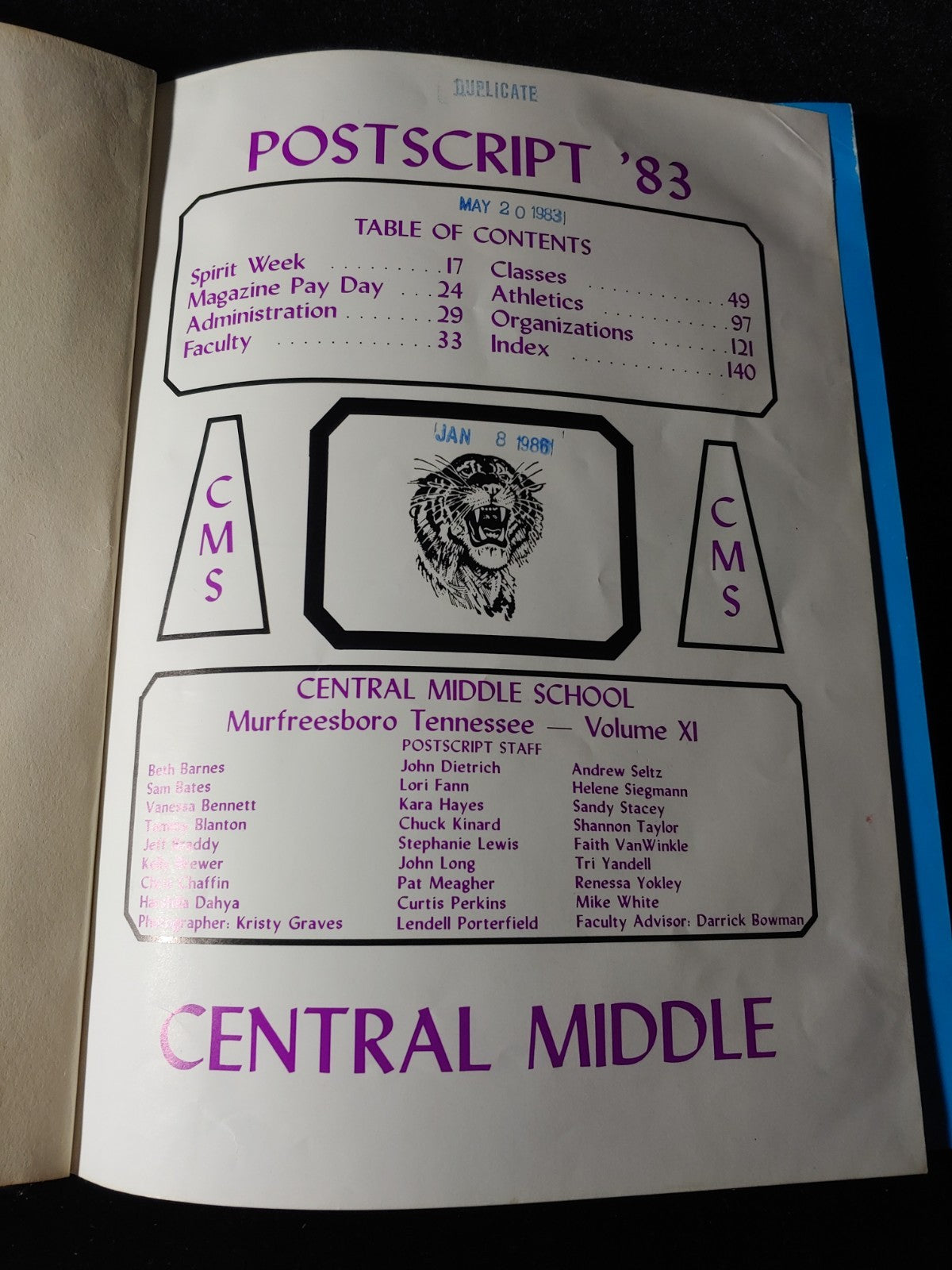 Vintage 1983 Central Middle School Murfreesboro Tennessee Yearbook Annual