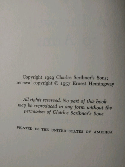 A Farewell To Arms By Ernest Hemingway Hardcover 1957 Charles Scribner’s Sons