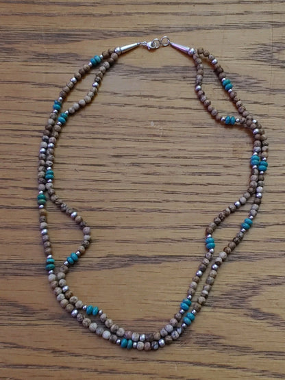 HAND MADE TURQUOISE DOUBLE BEADED NECKLACE 18"