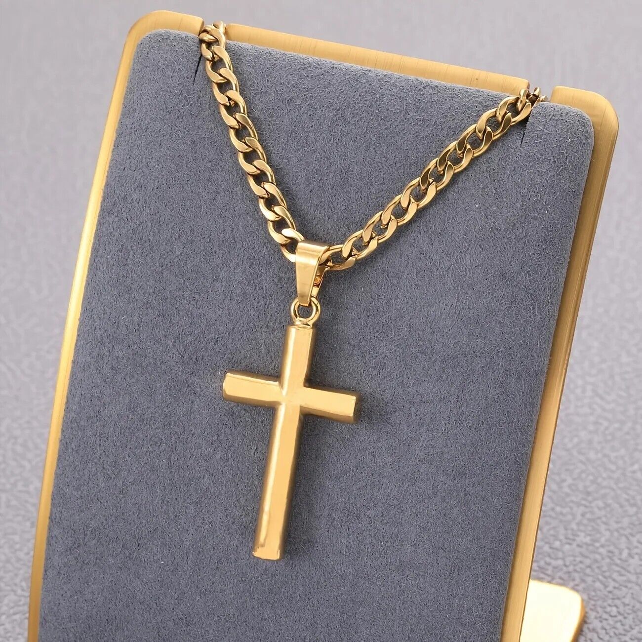 Gold Cross Pendant Necklace Stainless Steel Chain Plated Unisex