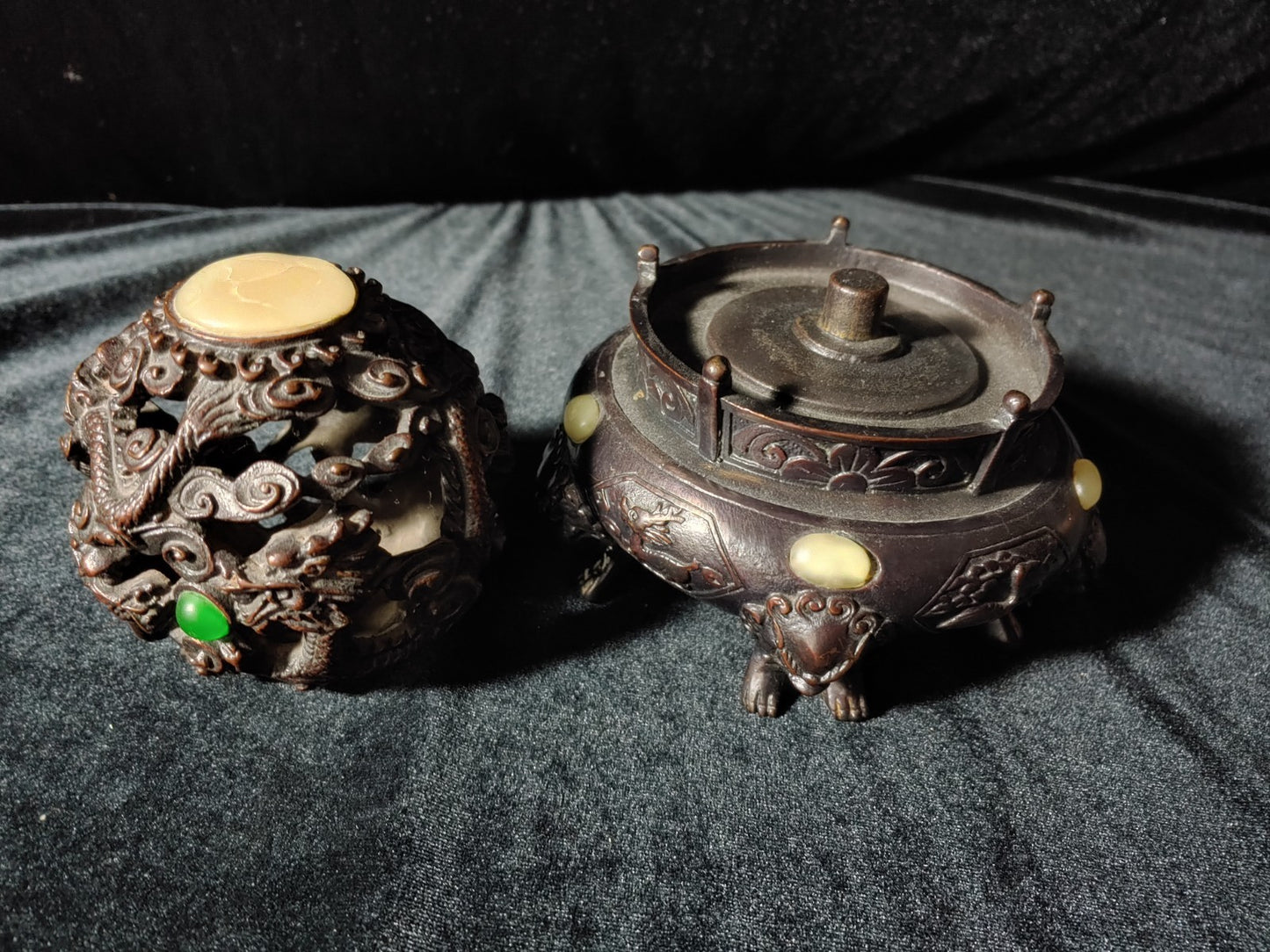 RARE! Vintage Chinese Jeweled Sensor Incense Burner