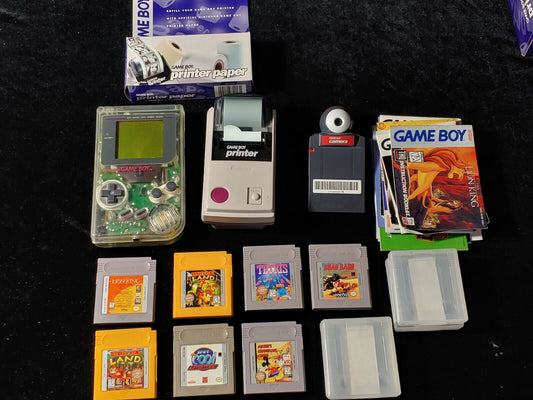 REDUCED! Nintendo Game Boy Original CLEAR DMG-01 Printer, Camera, Paper, 6 Games