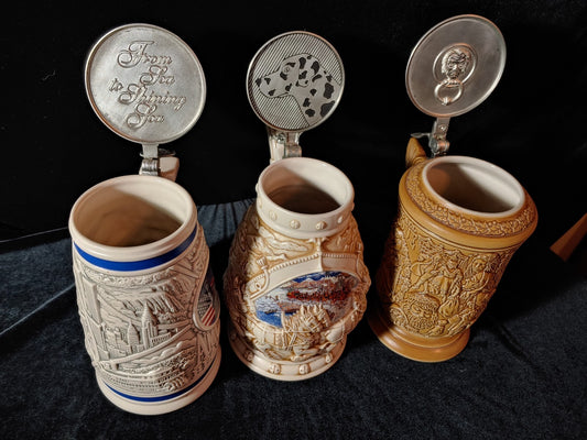 3 Avon Rare 10" Lidded Ceramic Beer Steins