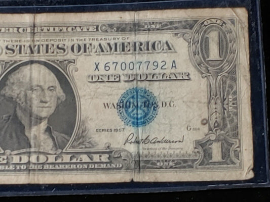 1957 $1 Dollar Silver Certificate Note One Dollar Bill Blue Seal